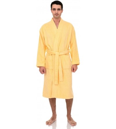 Robes Men's Luxury Robe- Turkish Cotton Terry Kimono Soft Bathrobe - Golden Haze - CH122LQ35UJ $43.53