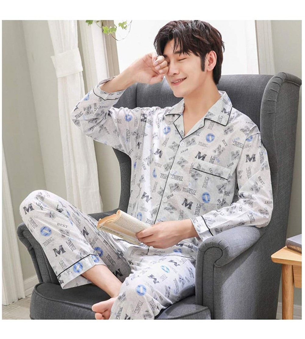 Sleep Sets Men Pyjama Set Cotton Spring Men Pajama Suit Plaid Full Sleeve Pajama Male Two Piece Nightwear Sleep - Men Pajamas...