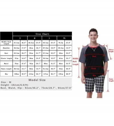 Sleep Sets Men's 100% Cotton Pajamas Set Short Sleeve Crew Neck Lounge Sleepwear - Black Plaid - C2190L9C97Z $29.43