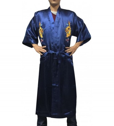 Robes Men's Satin Robe Sleepwear Nightgown Bath Robe Dark Blue - CP11QKAU1AD $24.43