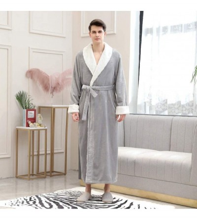 Robes Mens Splice Thicken Coral Fleece Robe Bathrobe Gown Pajamas Sleepwear Pocket - Gray - CY194IZ5X30 $36.95