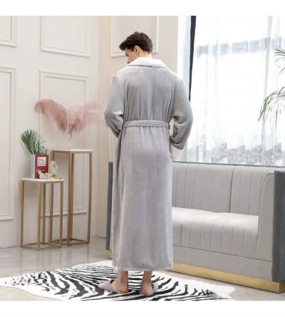 Robes Mens Splice Thicken Coral Fleece Robe Bathrobe Gown Pajamas Sleepwear Pocket - Gray - CY194IZ5X30 $36.95