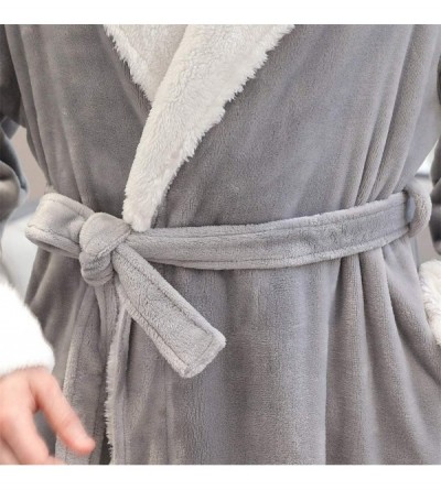 Robes Mens Splice Thicken Coral Fleece Robe Bathrobe Gown Pajamas Sleepwear Pocket - Gray - CY194IZ5X30 $36.95