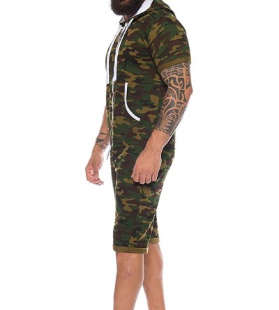 Sleep Sets Men's Hoodie Romper Jumpsuit Pajamas Short Sleeve Zip Up One Piece Tracksuit Playsuit Overalls - Camo(black+white)...