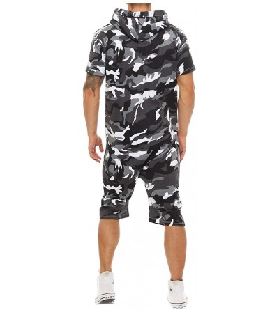 Sleep Sets Men's Hoodie Romper Jumpsuit Pajamas Short Sleeve Zip Up One Piece Tracksuit Playsuit Overalls - Camo(black+white)...