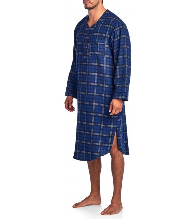 Sleep Tops Mens Flannel Plaid Long Sleep Shirt Henley Nightshirt - Navy Black White Plaid - CG18DKZWHW8 $28.20