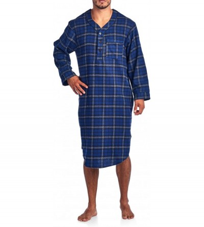 Sleep Tops Mens Flannel Plaid Long Sleep Shirt Henley Nightshirt - Navy Black White Plaid - CG18DKZWHW8 $28.20