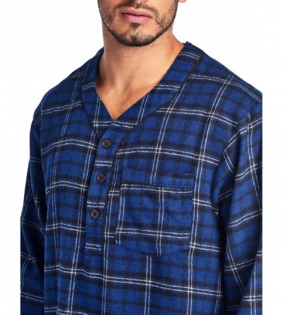 Sleep Tops Mens Flannel Plaid Long Sleep Shirt Henley Nightshirt - Navy Black White Plaid - CG18DKZWHW8 $28.20