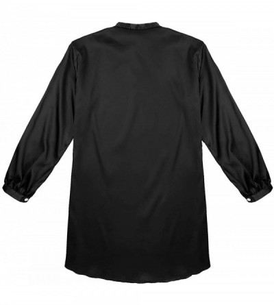 Robes Mens Satin Silky Long Nightshirt Nightgown Long Sleeve Pajamas Sleepwear Loose Sleep Shirt - Black - C11953N0Z70 $24.96