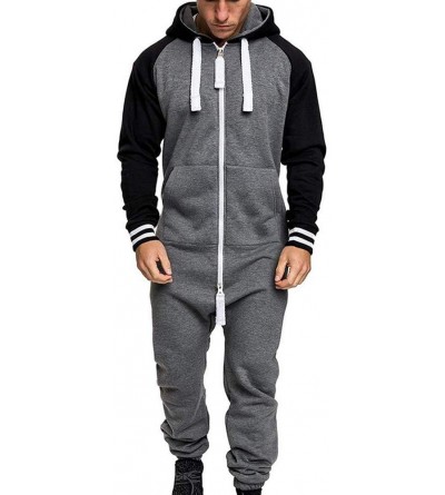 Sleep Sets Men's One Piece Men Long Sleeve Sweatshirt One-Piece Garment Pajama Casual Tracksuit Jumpsuit Splicing Long Sleeve...