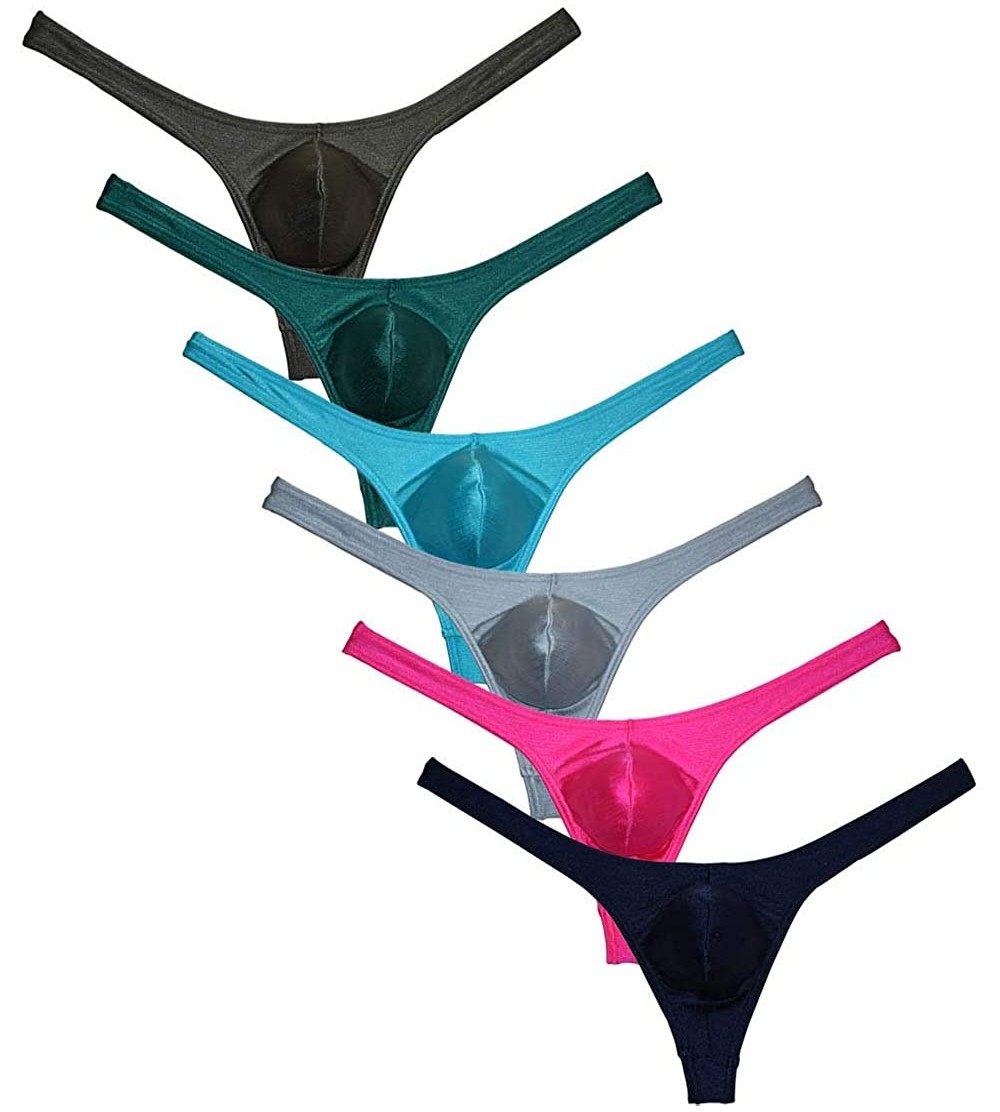 G-Strings & Thongs Men Pouch Thong Drawing Spandex T-Back Stretchy Mini Briefs Bikini Underwear - 6pcs - CZ18RGLX9RN $33.34