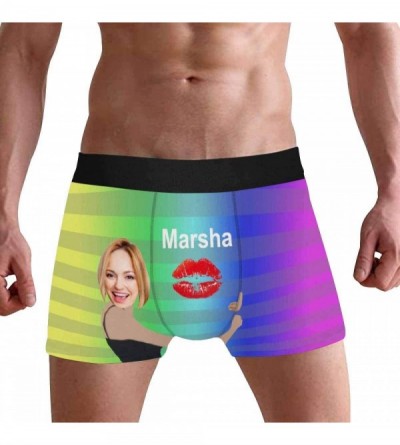 Briefs Personalized Face Men's Boxer Briefs Underwear Shorts Underpants with Photo Lip Kiss and Hug All Gray Stripe - Multi 3...