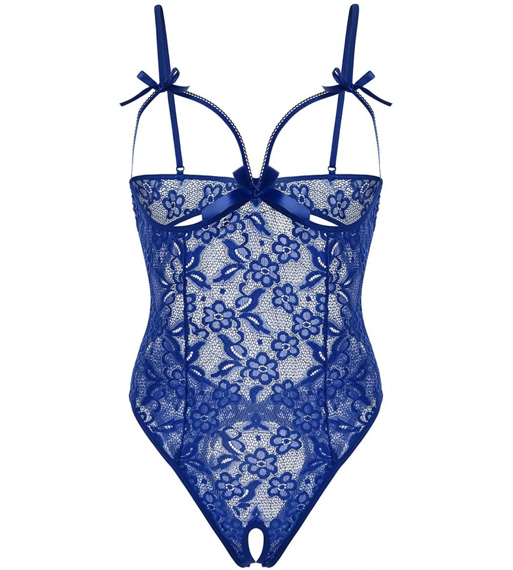 Baby Dolls & Chemises Sexy One Piece Teddy Lingerie for Women Lace Babydoll Mini Bodysuit - Blue - C4192W3XK4E $16.38