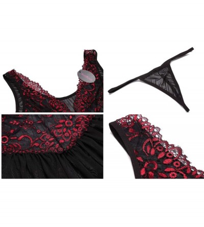 Baby Dolls & Chemises Women Sexy Lingerie Lace Babydoll Sleepwear Mesh Chemise - Black 2 - C718GE4NGMO $15.46