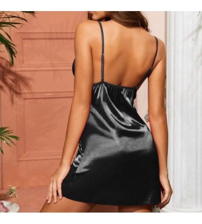 Accessories Sexy Lingerie Satin Chemise Pajamas Lace Babydoll Nightdress Silk Underwear Women Sleepdress - Black - CN199SICLL...