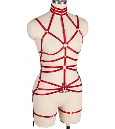 Accessories Women Full Body Harness Bralette Rave Punk Strap Hollow Out Waist Garter Belt - Wine Red - C4196M9M937 $26.46