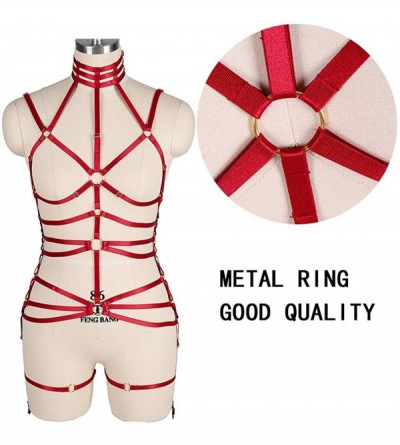 Accessories Women Full Body Harness Bralette Rave Punk Strap Hollow Out Waist Garter Belt - Wine Red - C4196M9M937 $26.46