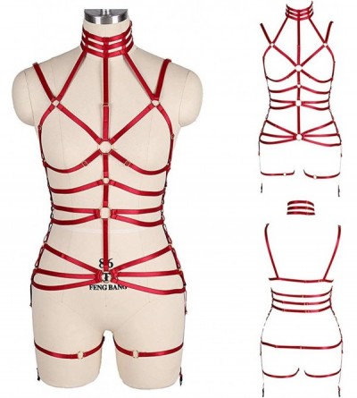 Accessories Women Full Body Harness Bralette Rave Punk Strap Hollow Out Waist Garter Belt - Wine Red - C4196M9M937 $26.46