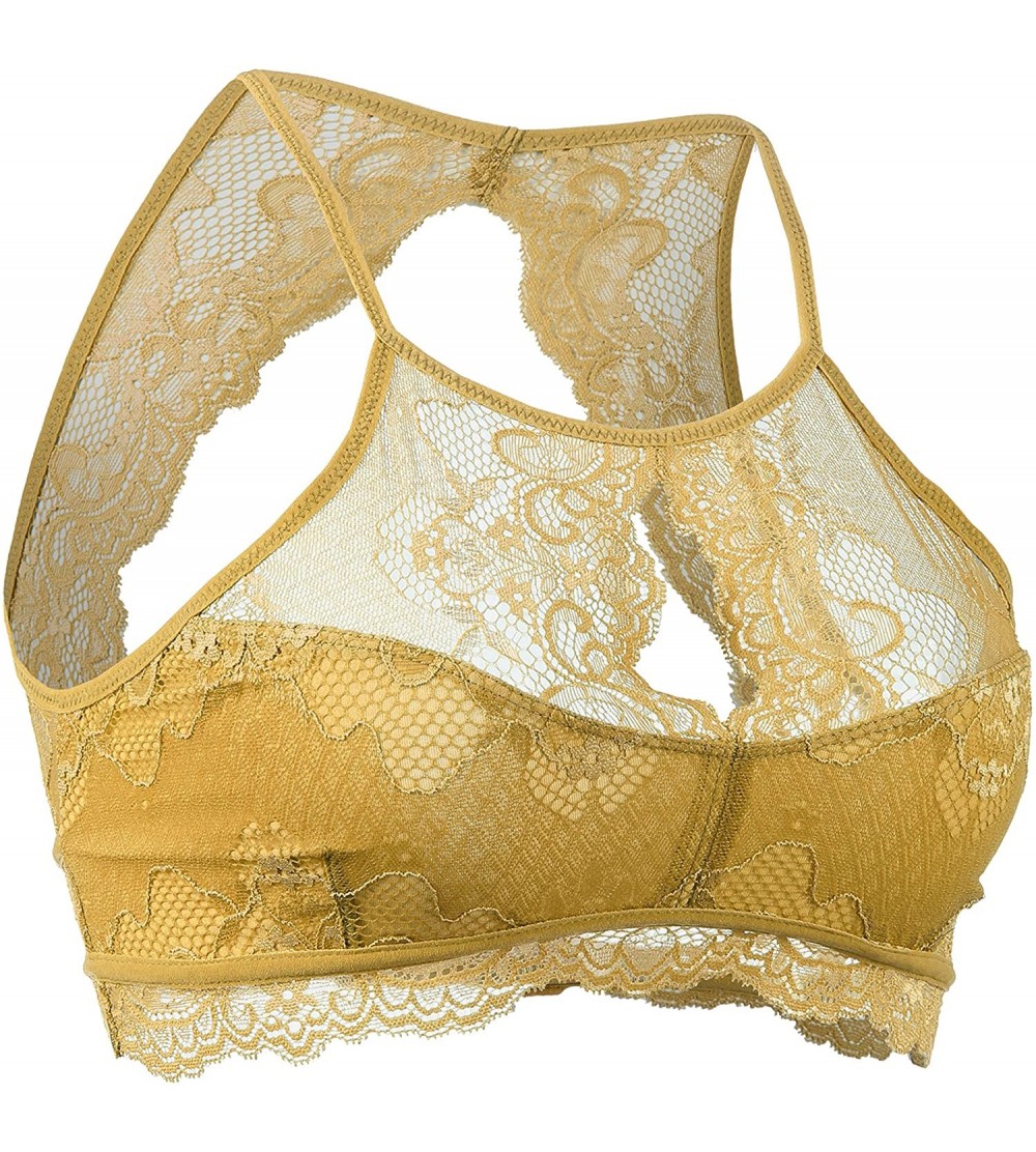 Bustiers & Corsets Womens High Neck Lightweight Solid Sheer Lace Bralette Top - Doubldowa513-mustard_gold - CD183A8R0TH $10.51