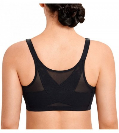 Bras Women's Front Closure Lace Wireless Back Support Posture Bra - Black - C319DLH0WAL $24.97