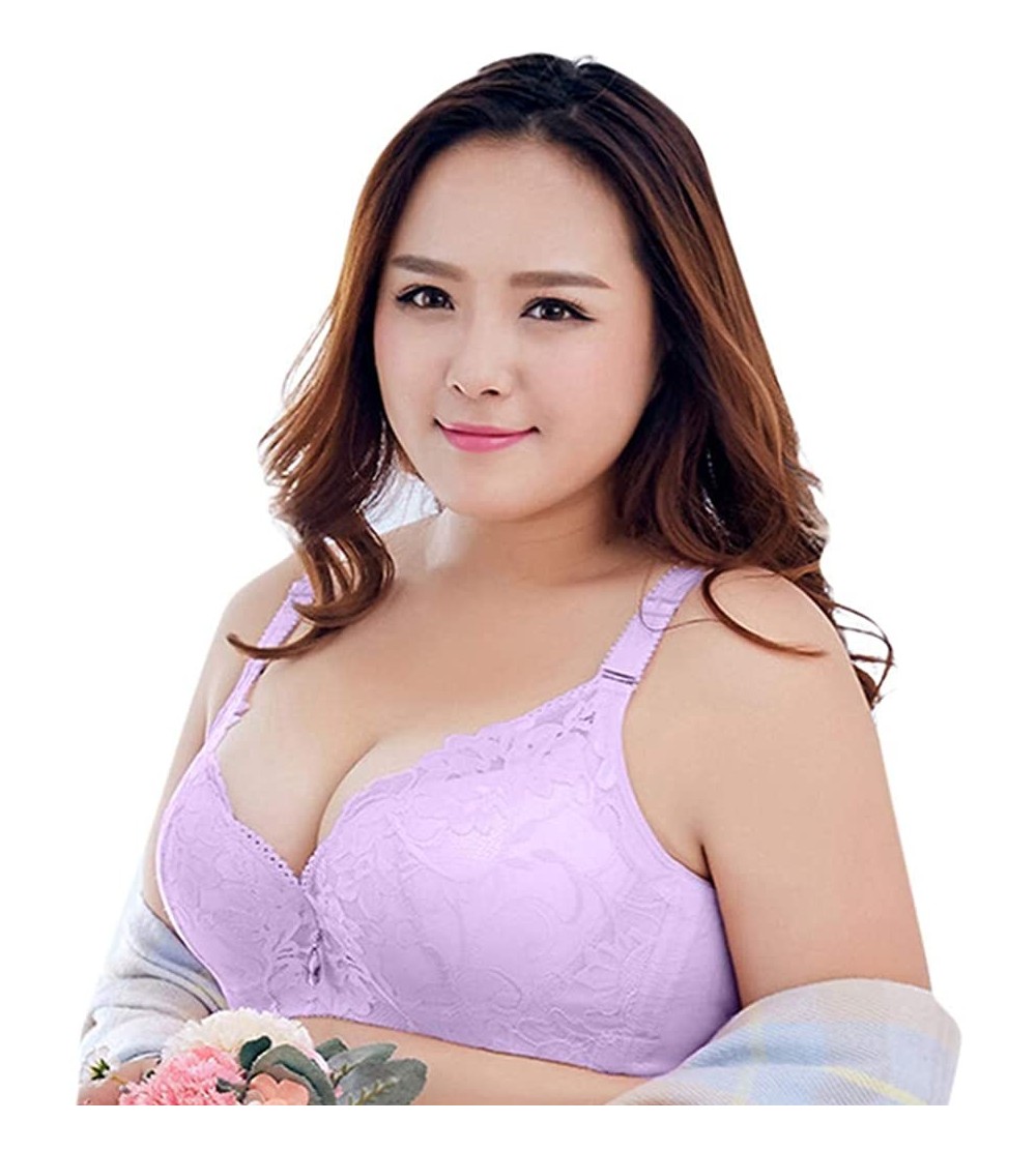 Bustiers & Corsets Women's Plus Size Adjustable Sports Extra-Elastic Breathable Lace Trim Bra - Purple - CQ18X64EQH7 $20.48