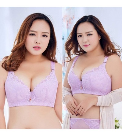 Bustiers & Corsets Women's Plus Size Adjustable Sports Extra-Elastic Breathable Lace Trim Bra - Purple - CQ18X64EQH7 $20.48