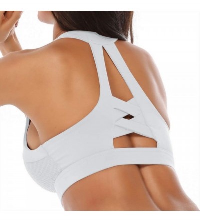 Bras Womens Sports Bra Leisure Shockproof Gather Fitness Padded Strappy Criss-Cross Back Vest Yoga - White - CX19E40XKGQ $17.16