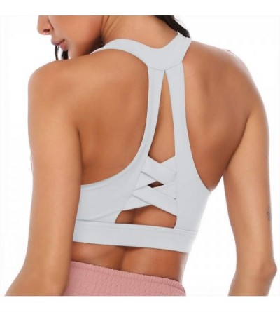 Bras Womens Sports Bra Leisure Shockproof Gather Fitness Padded Strappy Criss-Cross Back Vest Yoga - White - CX19E40XKGQ $17.16