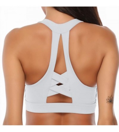 Bras Womens Sports Bra Leisure Shockproof Gather Fitness Padded Strappy Criss-Cross Back Vest Yoga - White - CX19E40XKGQ $17.16