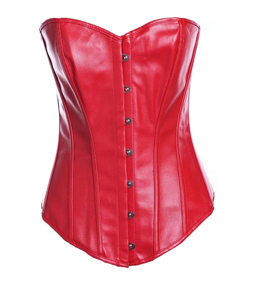 Bustiers & Corsets Women Plus Size Lace up Corset Faux Leather G-String Top Corset Plastic Boned-C113 - Red - CQ192O00ST6 $26.15