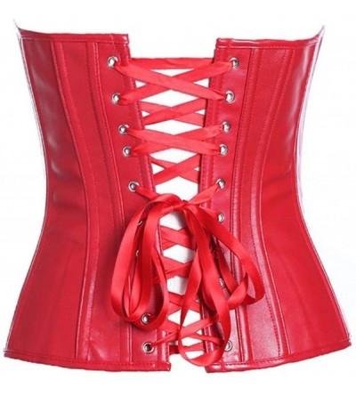 Bustiers & Corsets Women Plus Size Lace up Corset Faux Leather G-String Top Corset Plastic Boned-C113 - Red - CQ192O00ST6 $26.15