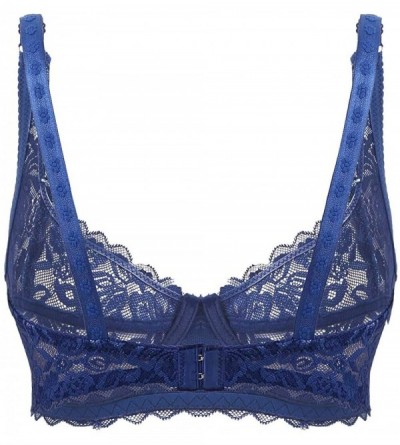 Bras Women's 3/4 Cup Bralette Lingerie Sexy Flirty Non-Foam Lace Unlined Underwire Bra - Navy Blue - C2198W2NGA5 $20.34