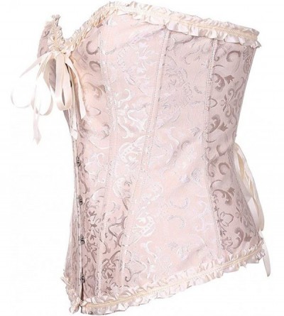 Bustiers & Corsets Women Lace Boned Plus Size Corset Overbust Bustier Top Waist Cincher Bodyshaper - Pink - CY18N79TSQO $16.75