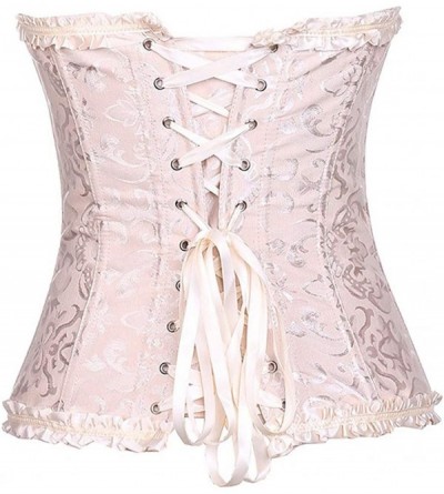 Bustiers & Corsets Women Lace Boned Plus Size Corset Overbust Bustier Top Waist Cincher Bodyshaper - Pink - CY18N79TSQO $16.75