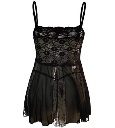 Baby Dolls & Chemises Women Lace Nightdress New Plus Size Lingerie Temptation Underwear Sleepdress - Black - CK19026L7K9 $10.62