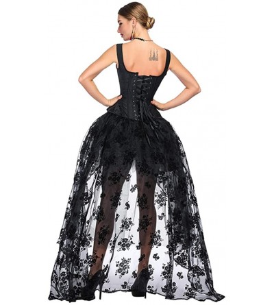 Bustiers & Corsets Women's Victorian Jacquard Tank Overbust Corset with High Low Skirt Set - Black - CF18NS4U6CY $46.22